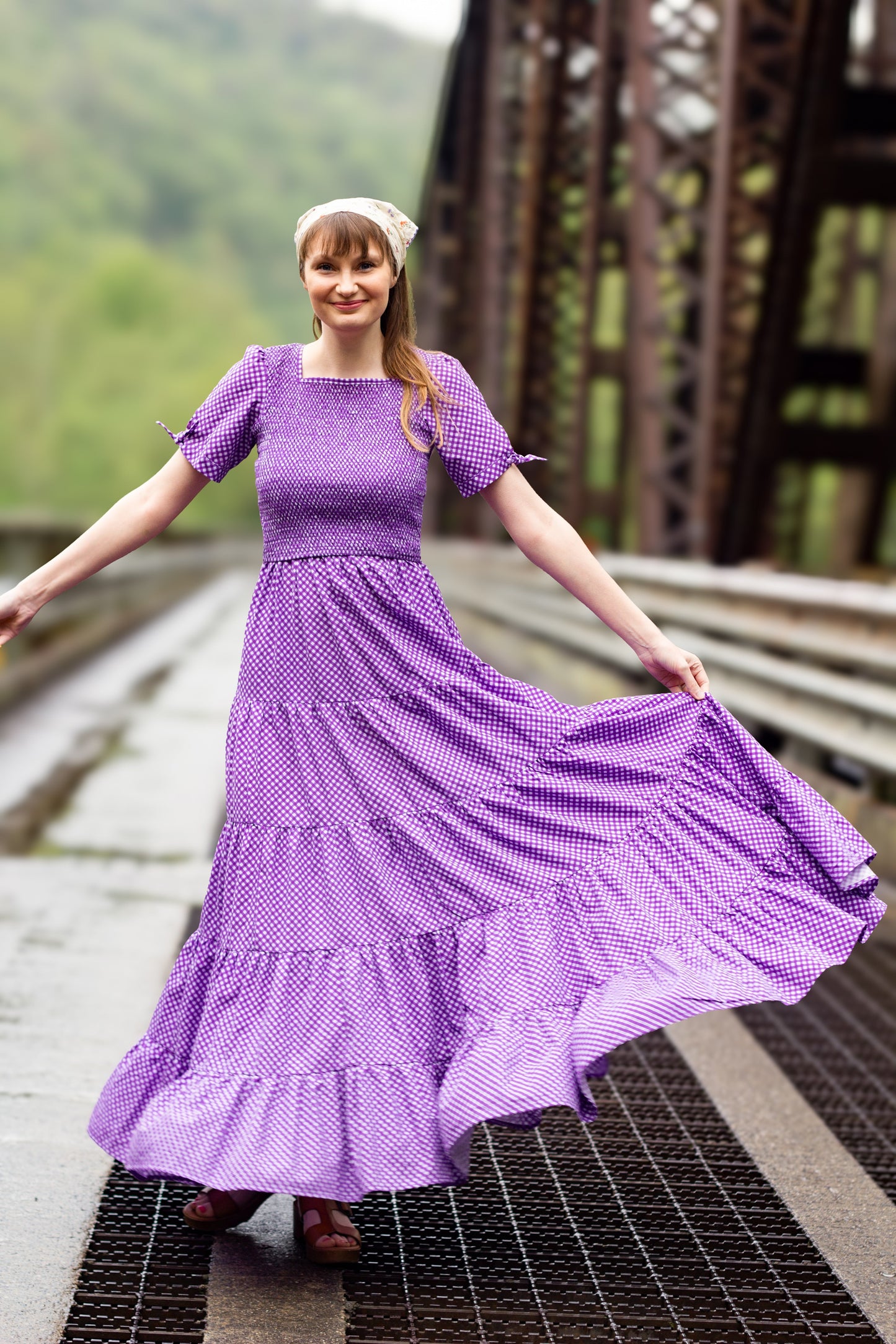 Morning Glory Gingham ~ five-tiered Nightingale Dress