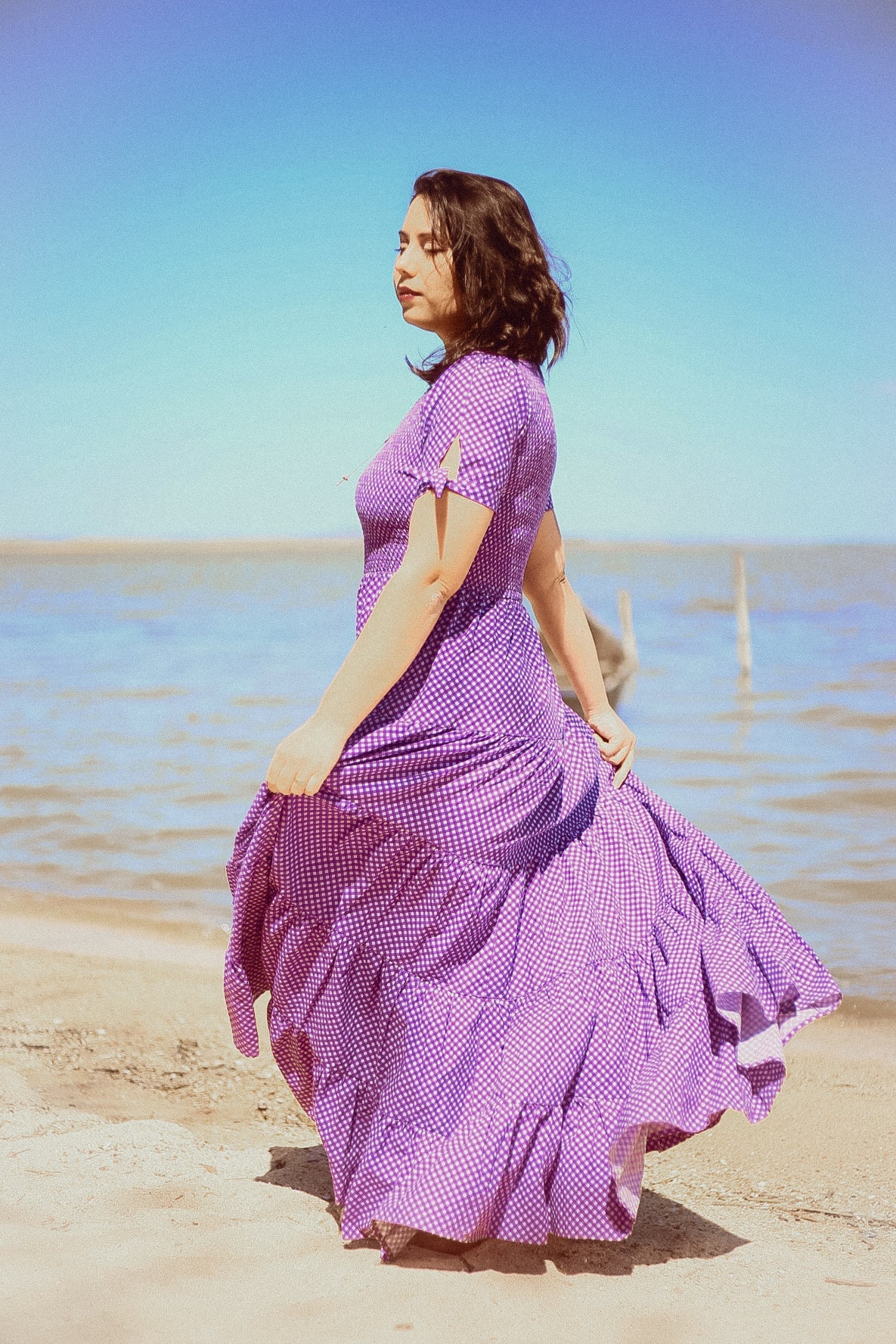 Morning Glory Gingham ~ five-tiered Nightingale Dress
