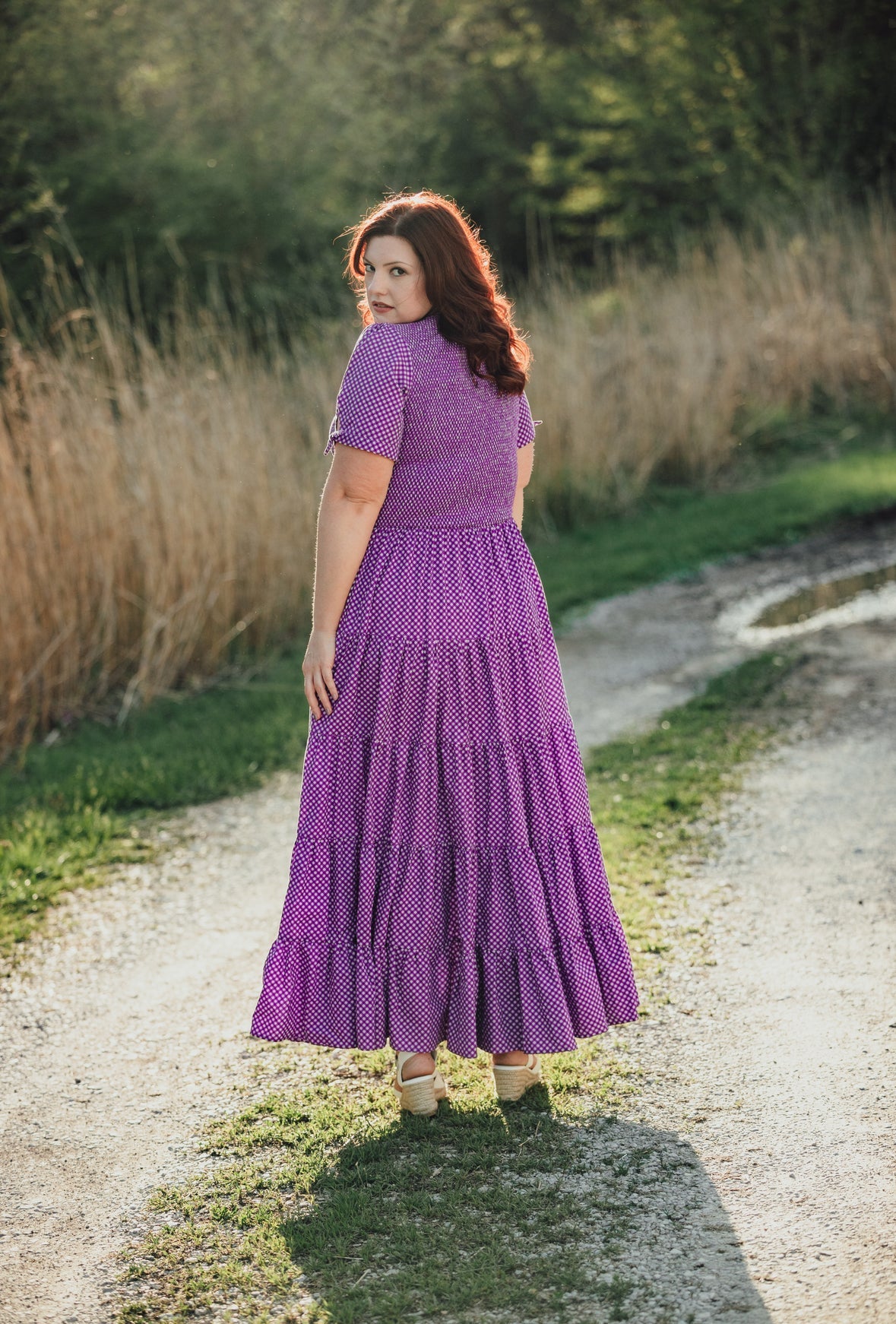 Morning Glory Gingham ~ five-tiered Nightingale Dress