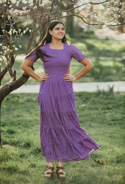 Morning Glory Gingham ~ five-tiered Nightingale Dress