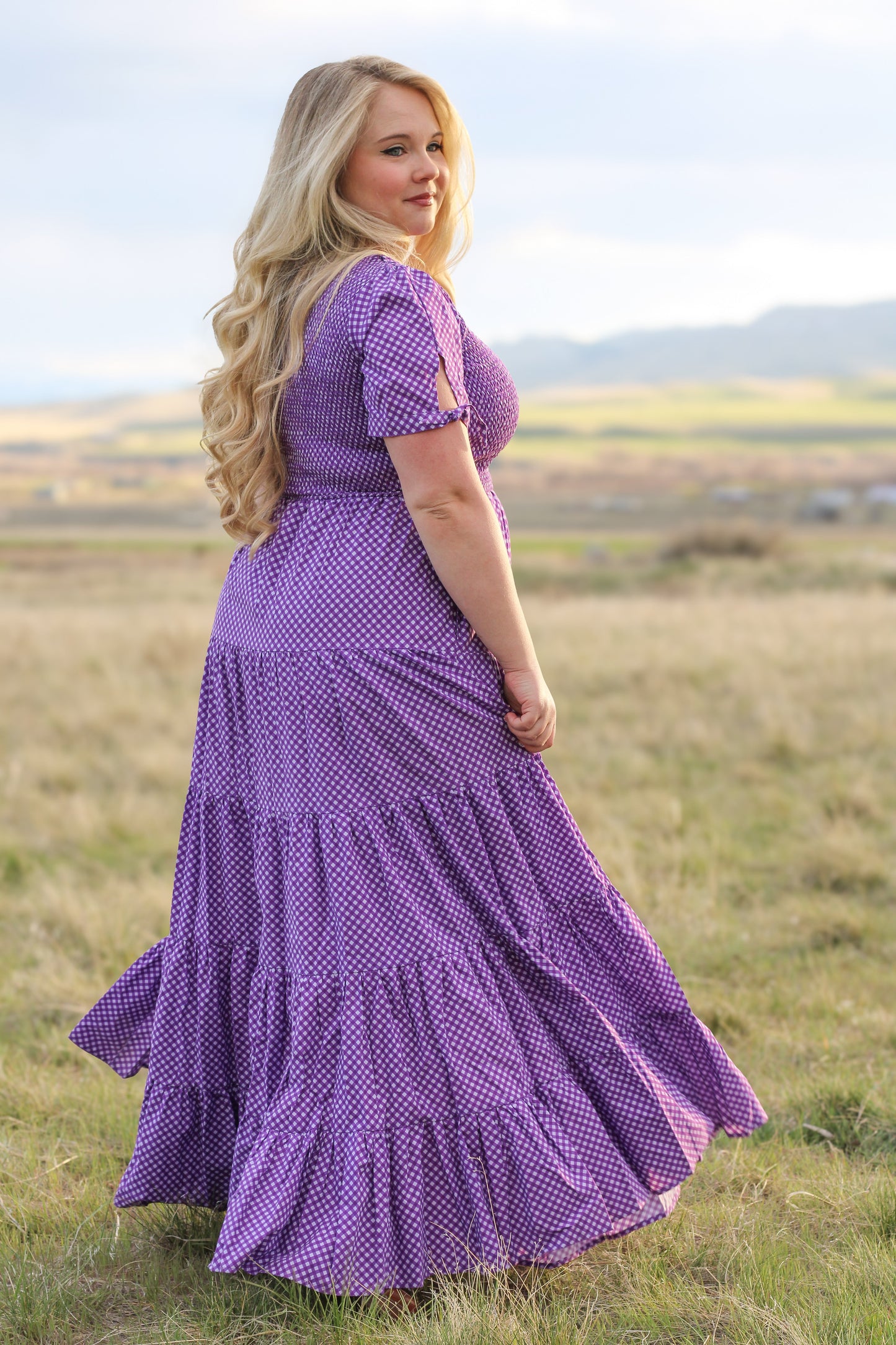 Morning Glory Gingham ~ five-tiered Nightingale Dress