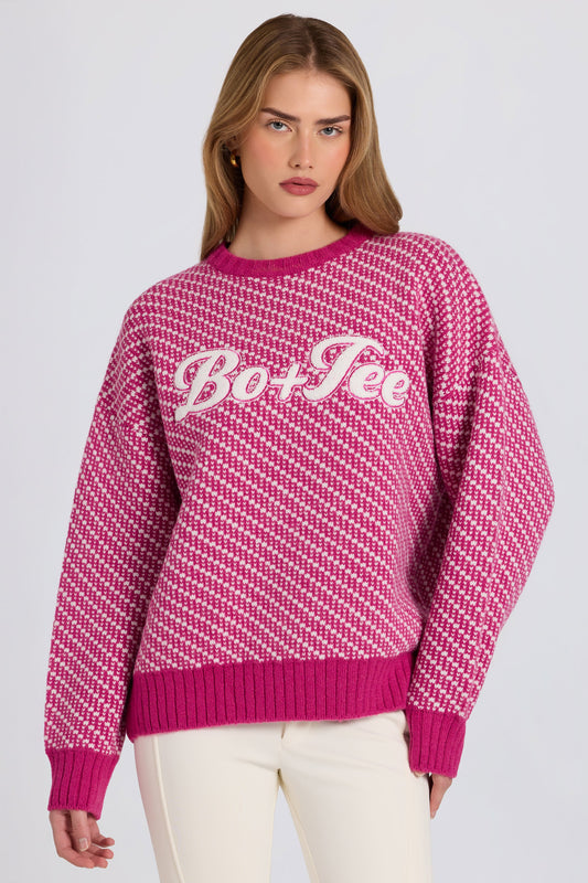 Knit Logo Oversized Jumper in Magenta Pink