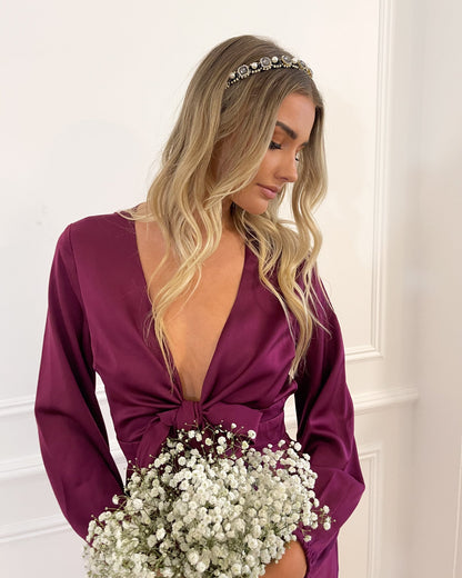 Bryleigh Dress Bordeaux | Women's Formal Satin Midi Dress