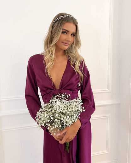 Bryleigh Dress Bordeaux | Women's Formal Satin Midi Dress