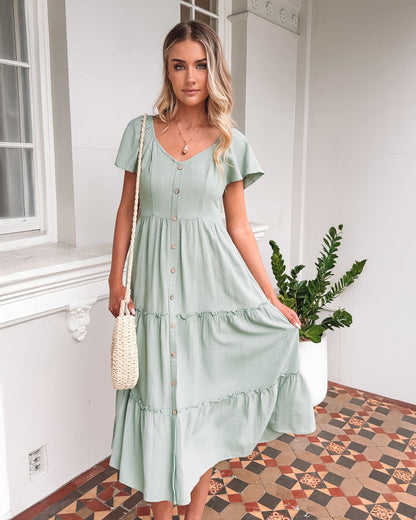 Celie Dress Sage | Women's Linen Midi Dress