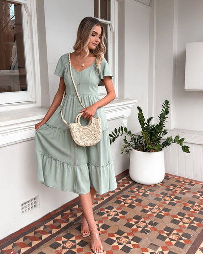 Celie Dress Sage | Women's Linen Midi Dress