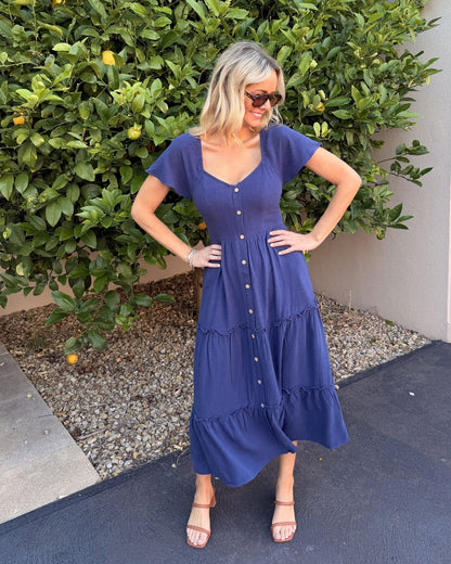 Celie Dress - Navy | Women's Linen Midi Dress