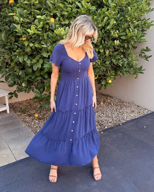 Celie Dress - Navy | Women's Linen Midi Dress