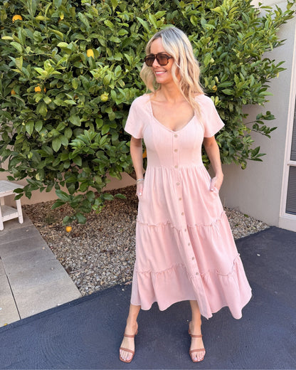 Celie Dress - Pink | Women's Linen Midi Dress
