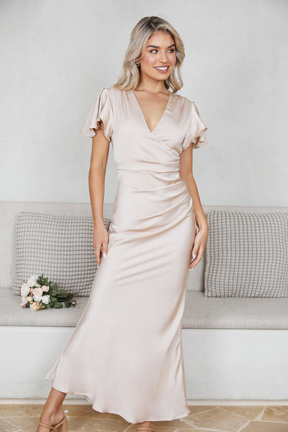 Doren Dress - Champagne | Women's Formal Satin Maxi Dress