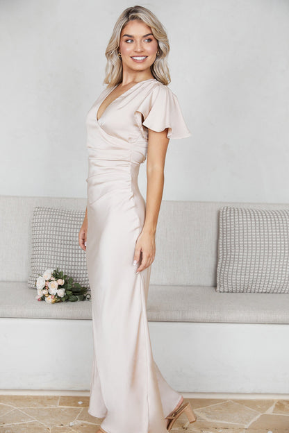 Doren Dress - Champagne | Women's Formal Satin Maxi Dress