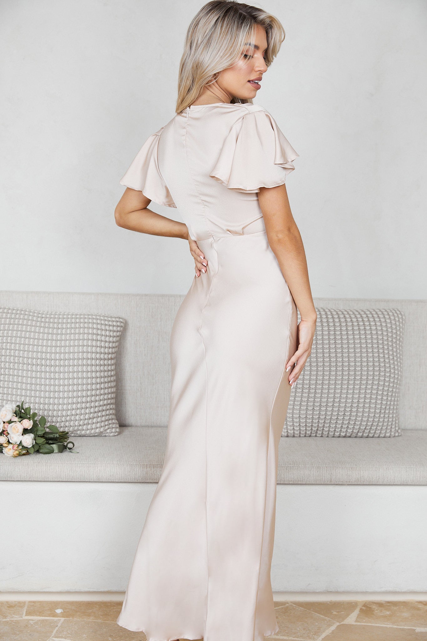 Doren Dress - Champagne | Women's Formal Satin Maxi Dress