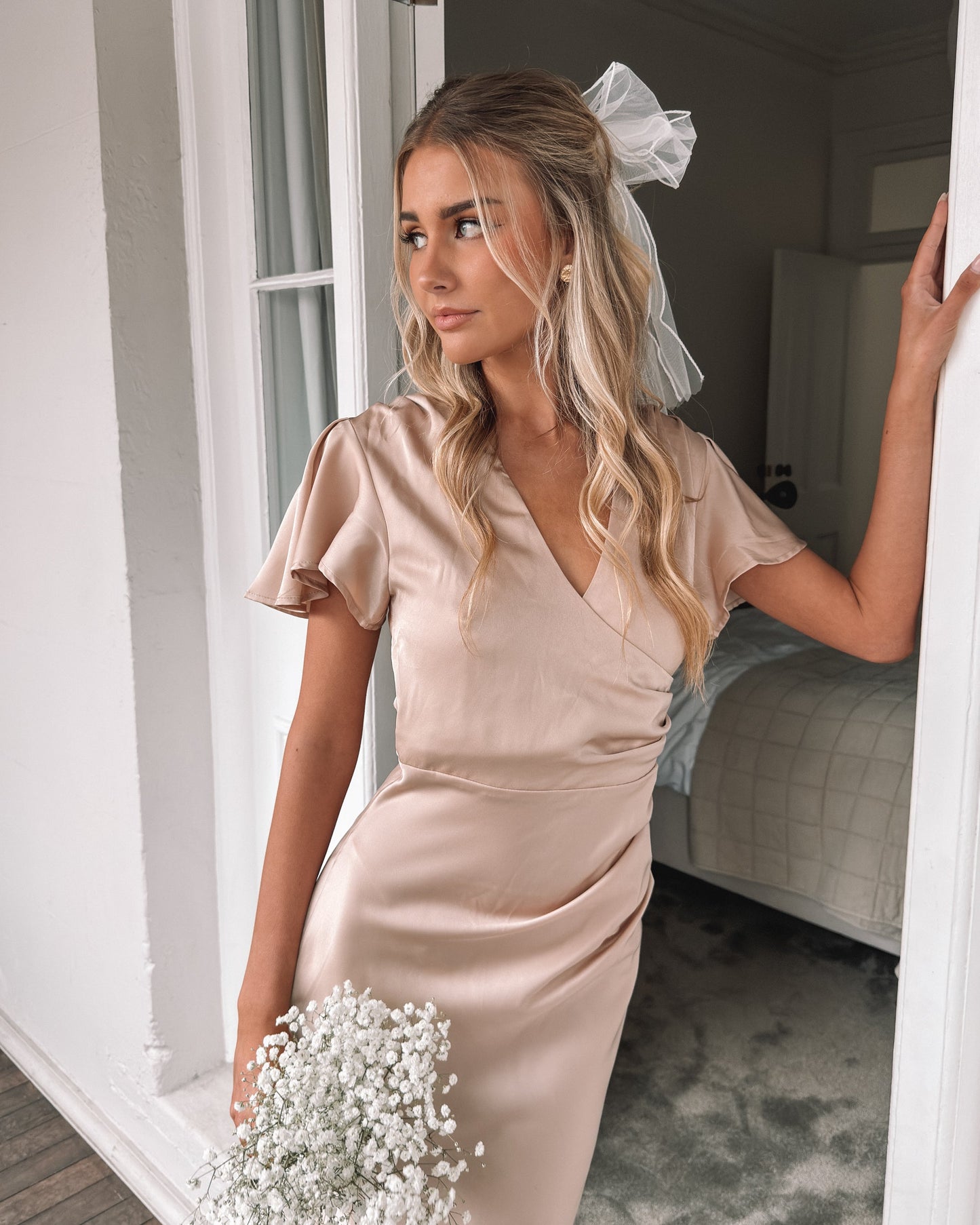 Doren Dress - Champagne | Women's Formal Satin Maxi Dress