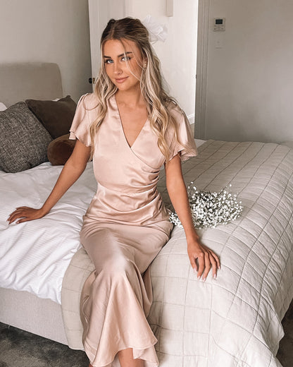 Doren Dress - Champagne | Women's Formal Satin Maxi Dress