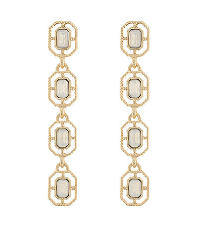Antique Emerald Cut Glass Linear Earrings