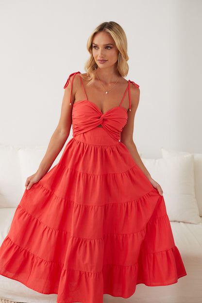 Elan Red Dress | Women's Tiered Maxi Dress