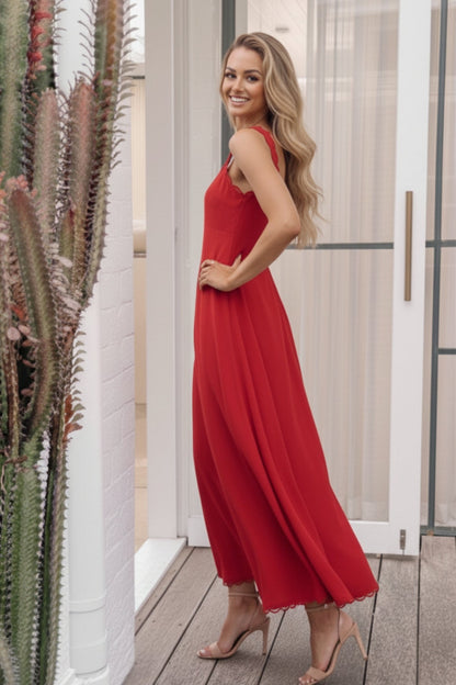 Evelisse Red Dress | Women's Cotton Maxi Dress