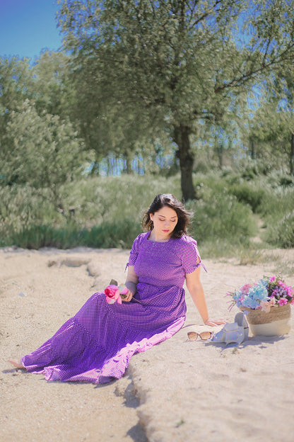 Morning Glory Gingham ~ five-tiered Nightingale Dress
