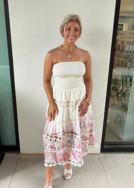 Celeste Floral Eyelet Tube Maxi Dress