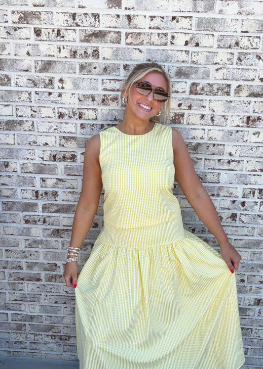 Avery Gingham Sleeveless Top & Midi Skirt Set
