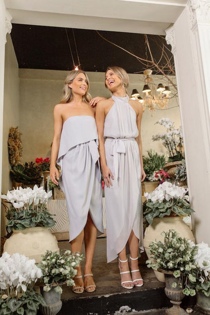 Fleur Silver Dress | Women's Strapless Midi Dress