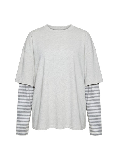 Ryann Long Sleeve Layered Top Grey / White Stripe