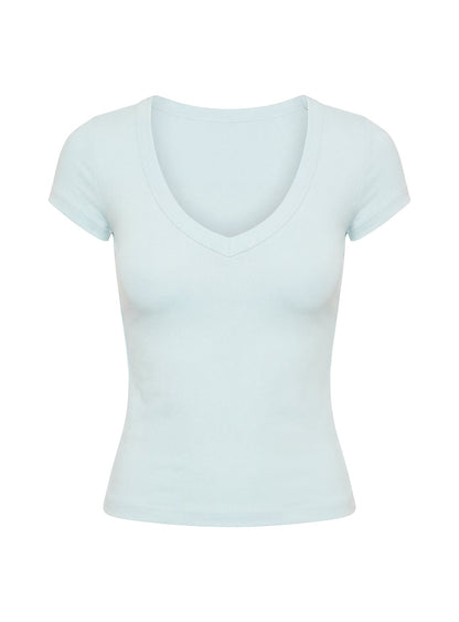 Daily Define Deep V Short Sleeve Top Icy Blue