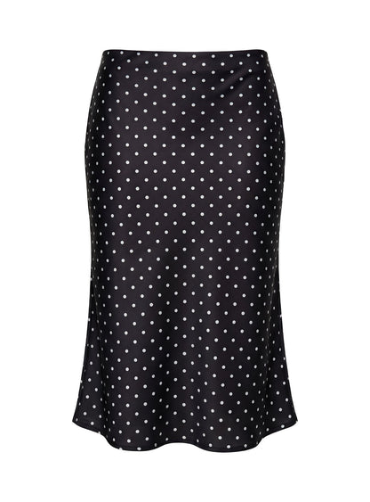 Somani Satin Midi Skirt Black Polka Dot