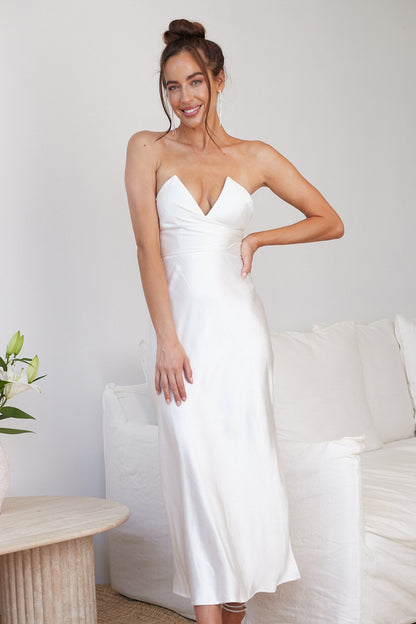 Giavanna White Dress | Women's Strapless Satin Midi Dress