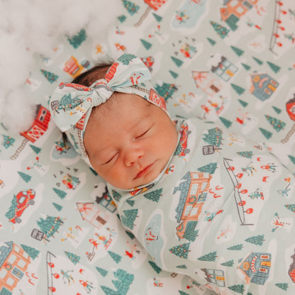 Knit Headband Bow - Snowy Slopes