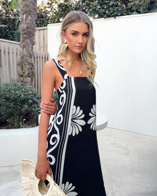 Holden Dress Black Floral | Women's Linen Maxi Dress