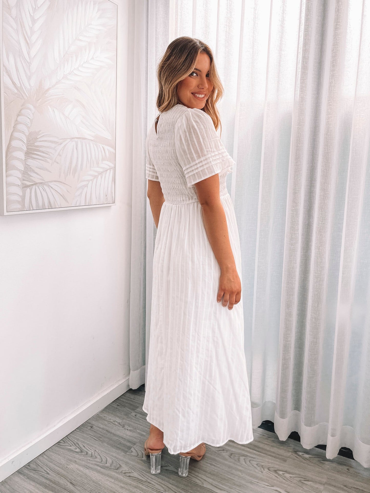 Iolana Dress - White | Women's Cotton Smock Midi Dress