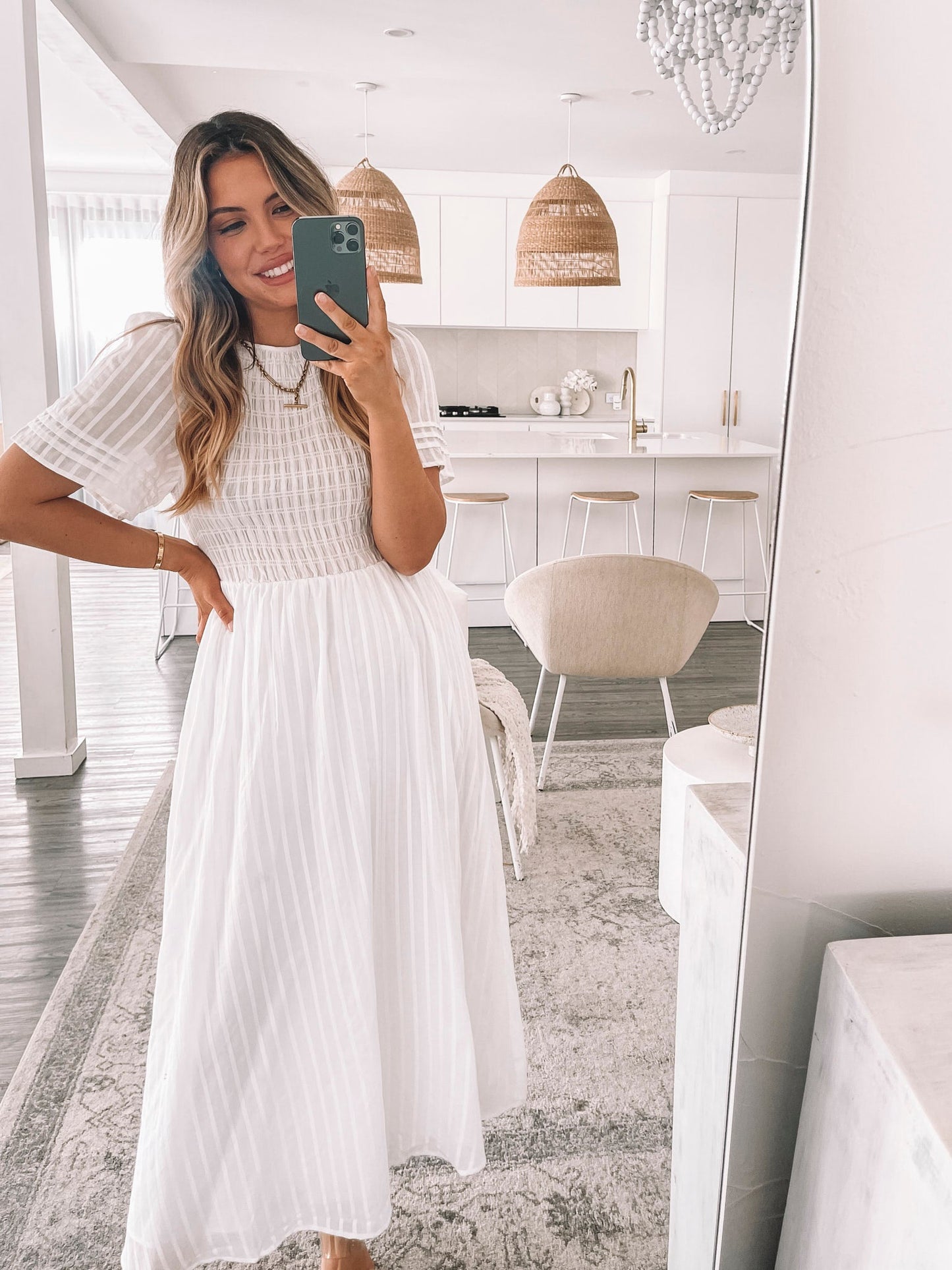 Iolana Dress - White | Women's Cotton Smock Midi Dress