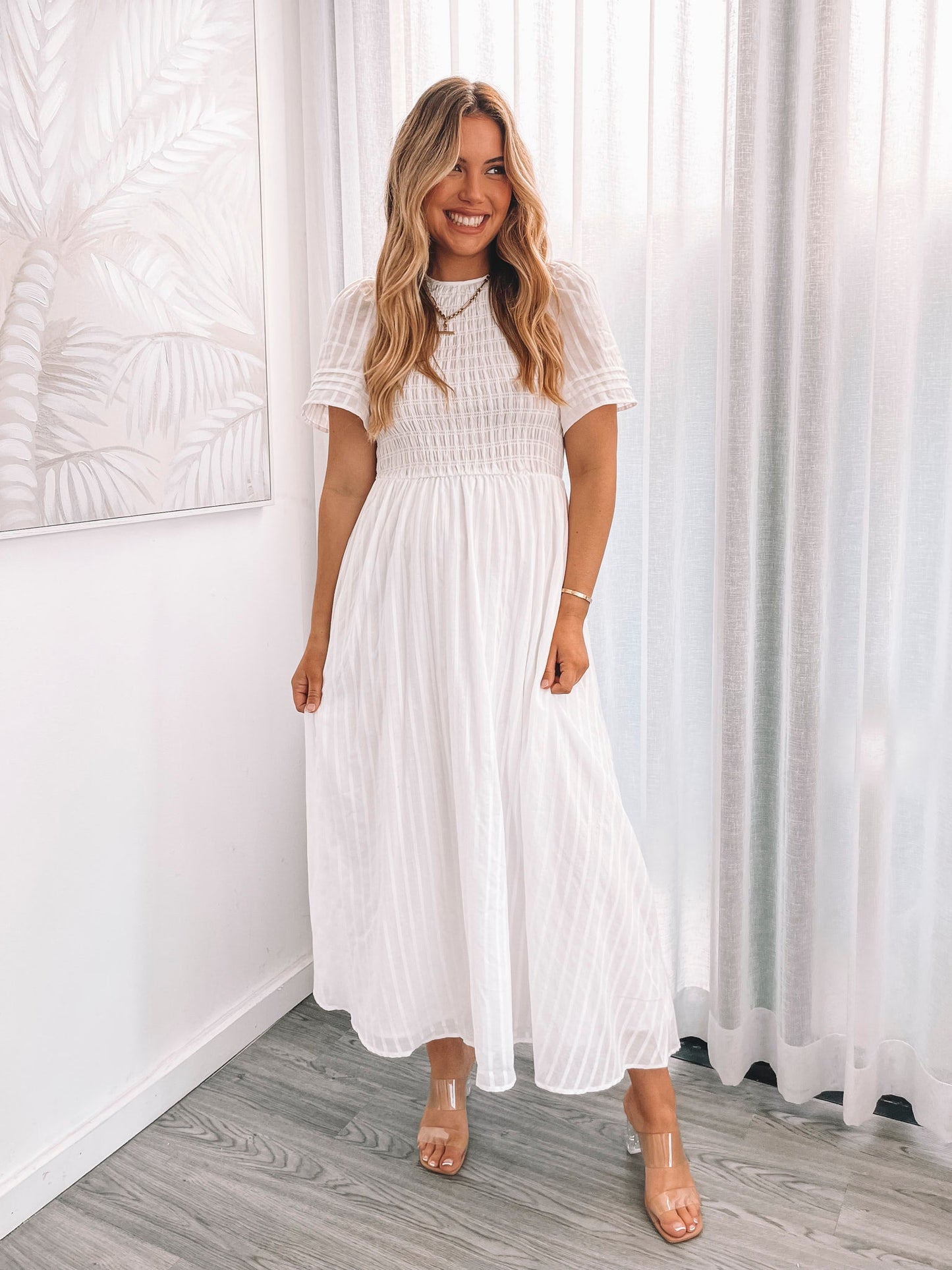 Iolana Dress - White | Women's Cotton Smock Midi Dress