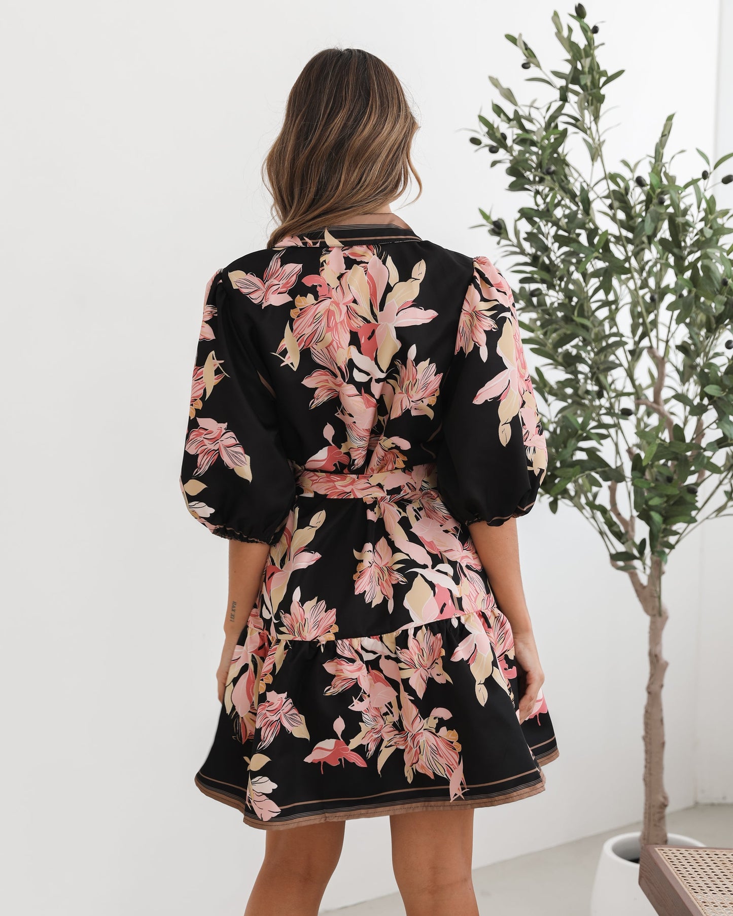 Jolette Black Floral Dress | Women's Floral Shirt Dress
