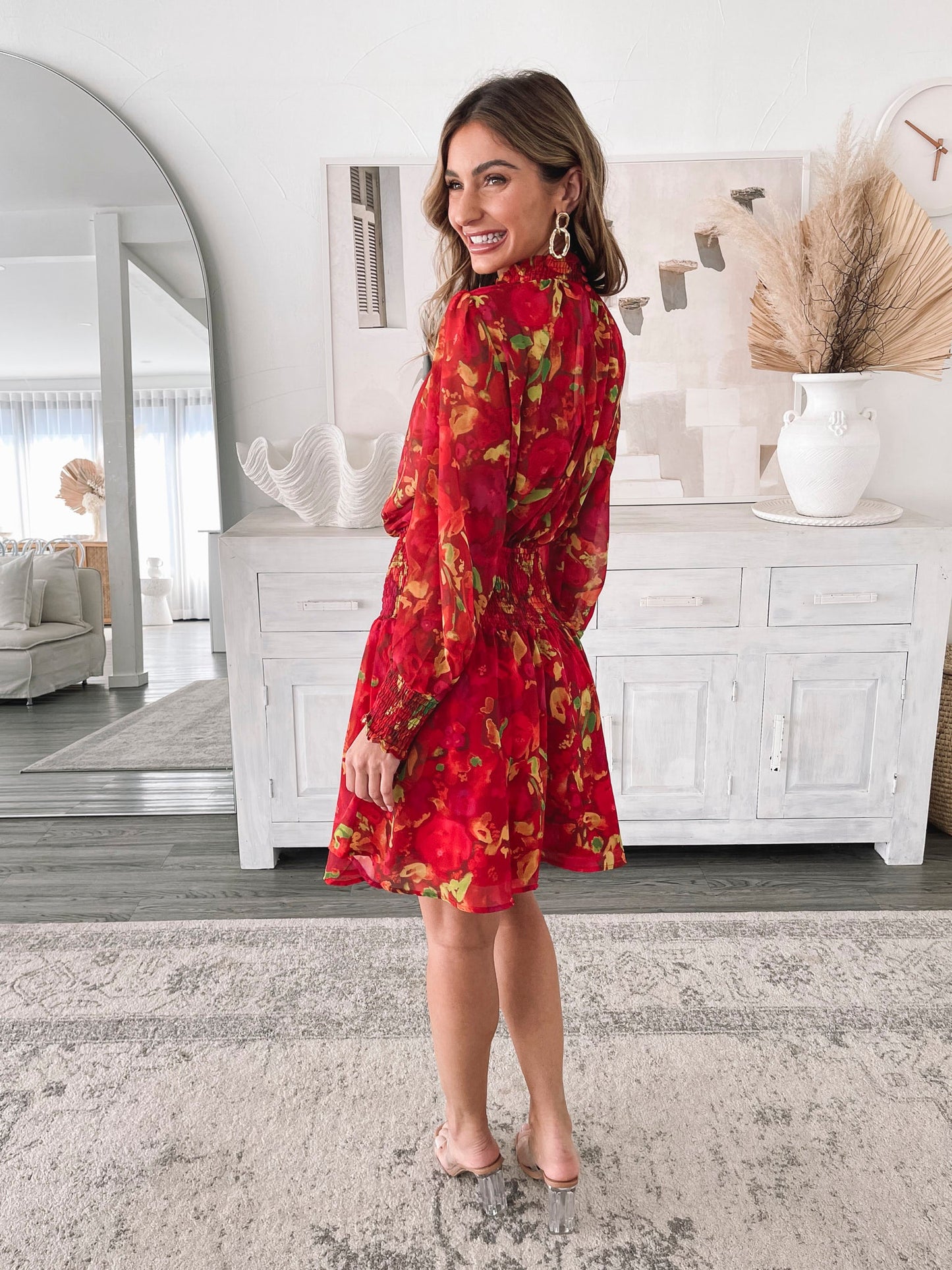 Neary Red Watercolour Dress | Women's Printed Mini Dress
