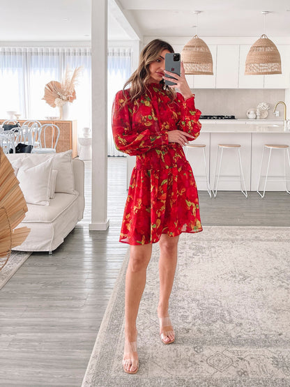 Neary Red Watercolour Dress | Women's Printed Mini Dress