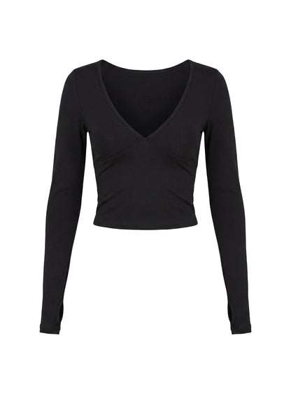 New Horizons Long Sleeve V Neck Top Black