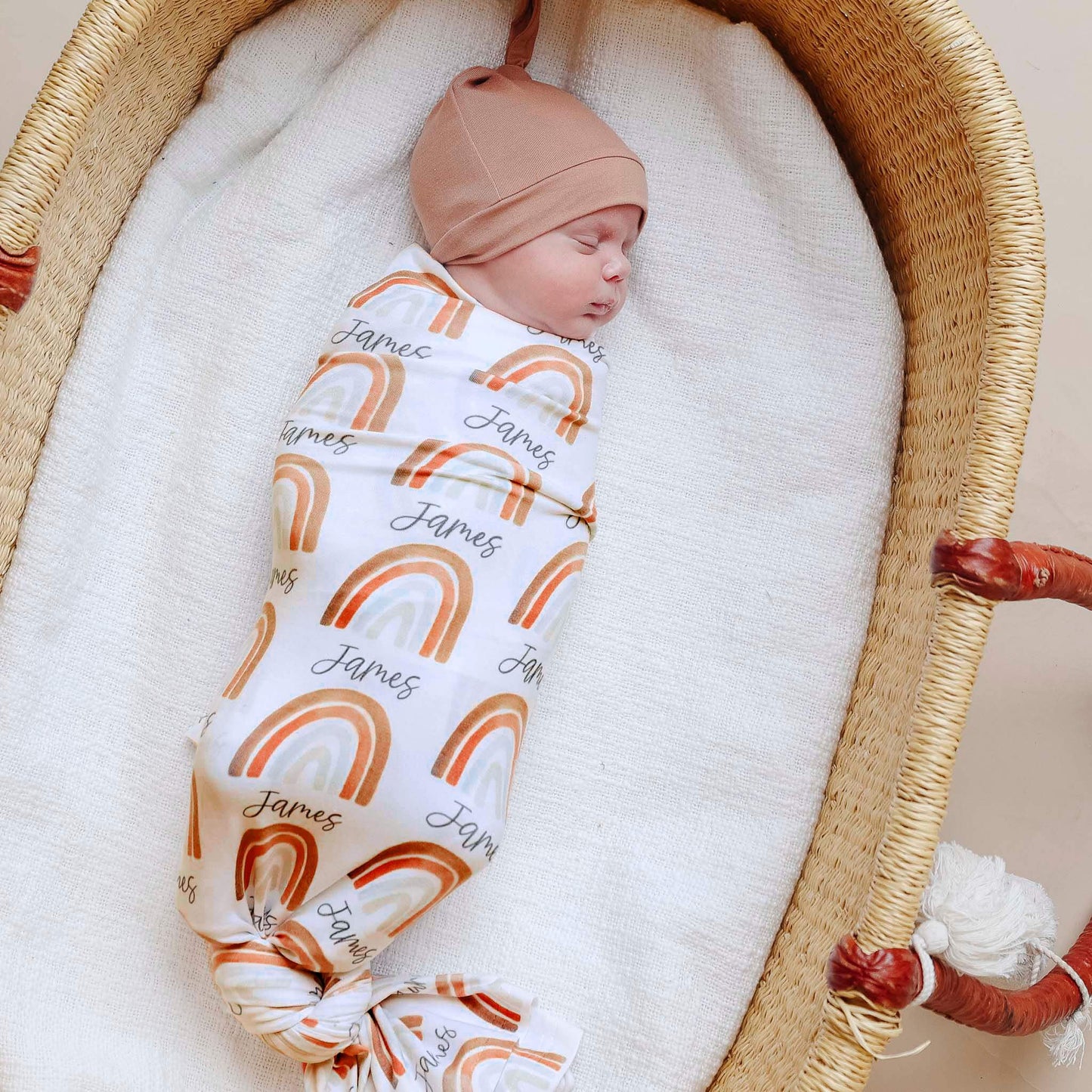 Personalized Baby Name Swaddle Blanket - Neutral Rainbow