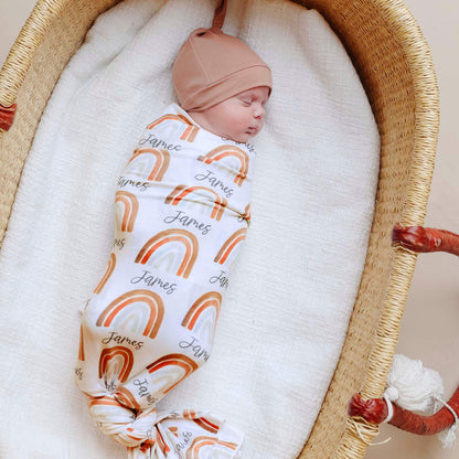 Personalized Baby Name Swaddle Blanket - Neutral Rainbow