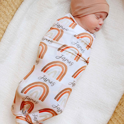 Personalized Baby Name Swaddle Blanket - Neutral Rainbow