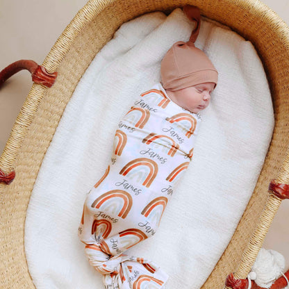 Personalized Baby Name Swaddle Blanket - Neutral Rainbow