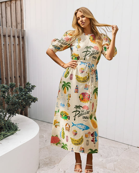 Philomene Multi Print Dress | Women's Tropical Midi Dress