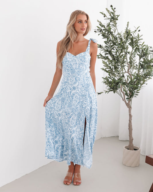 Savina Blue Paisley Dress | Women's Paisley Maxi Dress