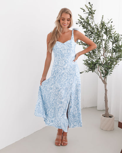 Savina Blue Paisley Dress | Women's Paisley Maxi Dress