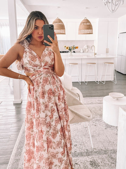 Shanta Peach Floral Dress | Women's Floral Maxi Dress