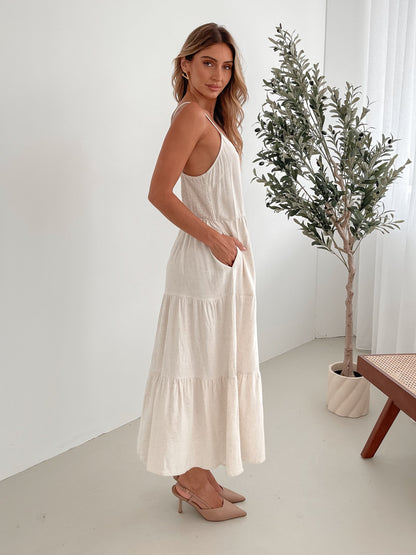 Sonya Beige Dress | Women's Linen Midi Dress