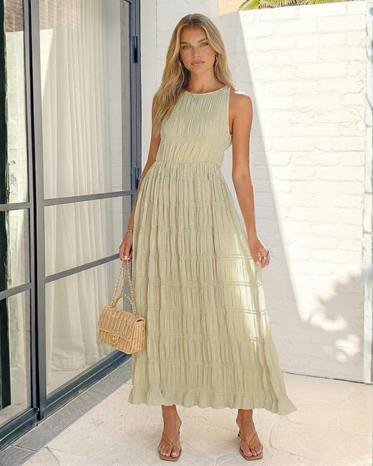 Sygrid Sage Dress | Women's High Neck Maxi Dress