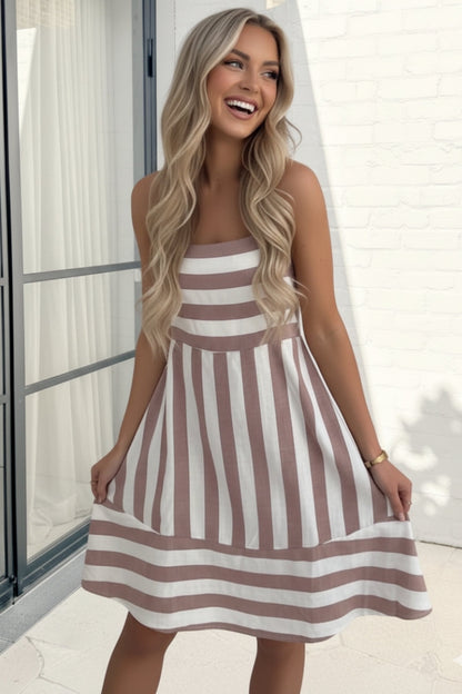 Sylvaine Tan Stripe Dress | Women's Striped Mini Dress