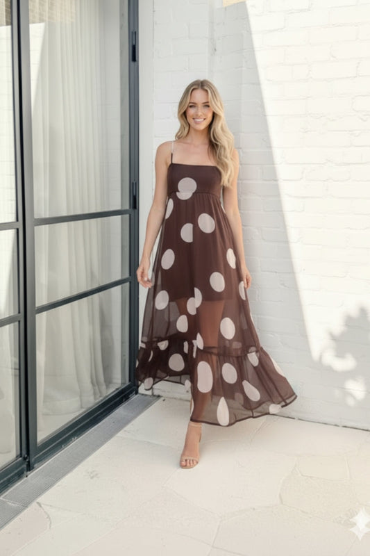 Thalindra White Spot Dress | Women's Polka Dot Maxi Dress